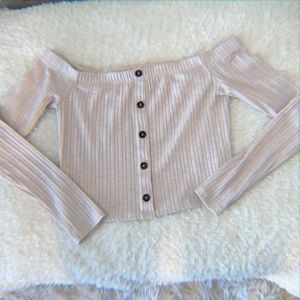 Light Pink Off The Shoulder Button Down Crop Top